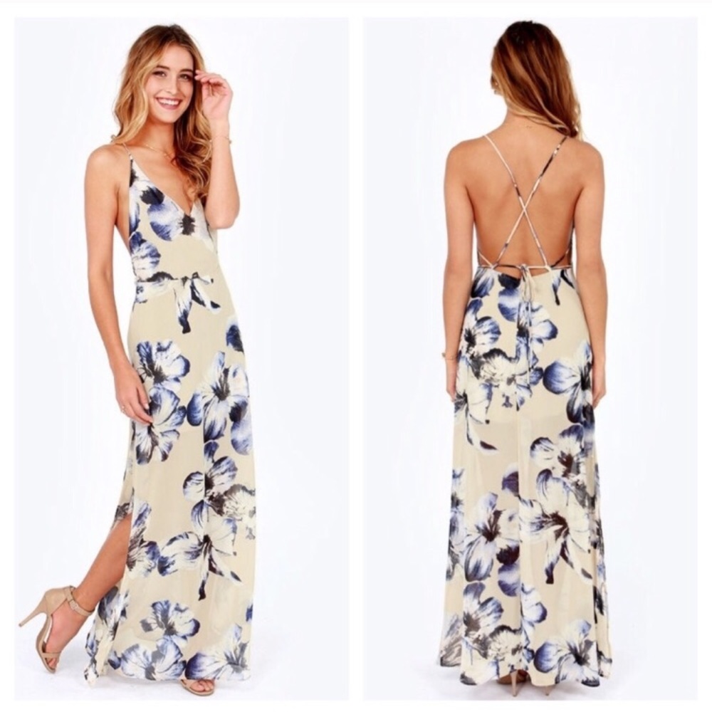 Lush At Long Last Beige Floral Maxi Dress